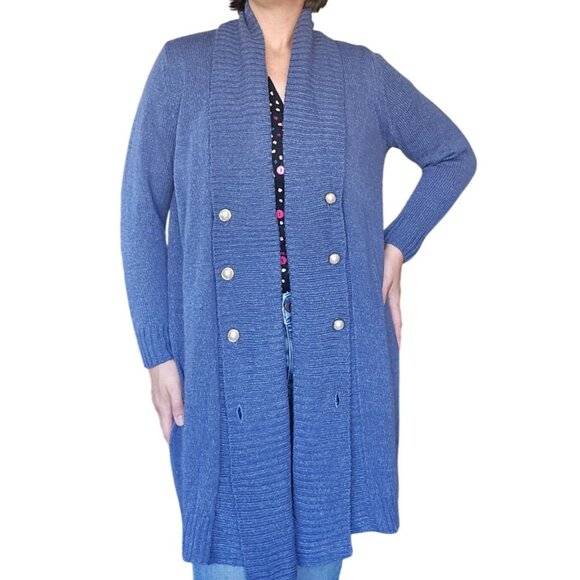 Lane Bryant Blue Long Sleeve Open Front Shawl Collar Cardigan Sweater 14/16 - Picture 2 of 6